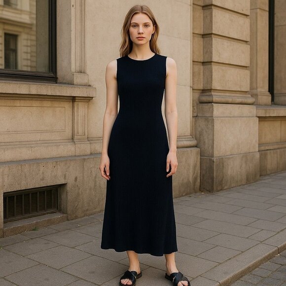 A New Day Black Ribbed Knit Sleeveless Maxi Dress NWT Sustainable Size M - Picture 4 of 11